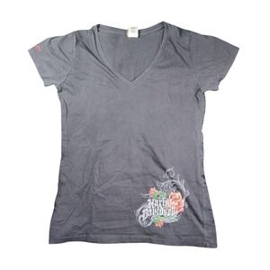 Harley-Davidson Shirt Womens 1X Black V Neck Rose Graphic Made USA Gateway HD